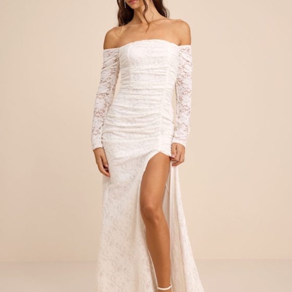 Lulus Dresses & Skirts - Lulus Jolena White Lace Off-the-shoulder Ruched Maxi Dress - Size XL